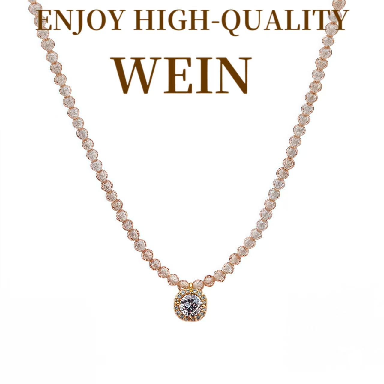 WEIN 铜合金合成锆石项链 锆石女毛衣链饰品颈链镶嵌白色坠链串珠