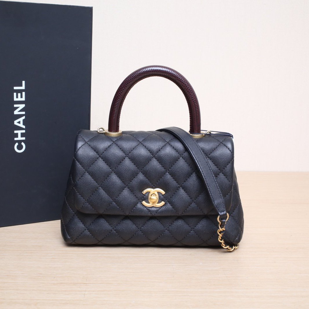 99新 Chanel/香奈儿 小花Jerry活动Coco Handle 小号 黑色29开 