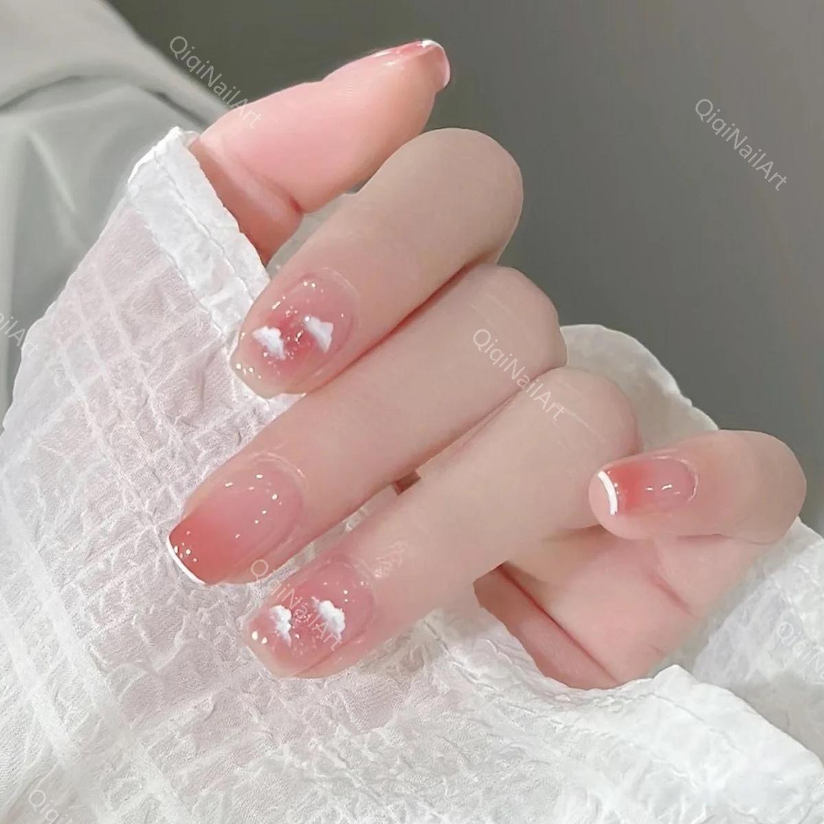 QiqiNailArt【云朵】简约纯欲显白流行夏日新款 网红爆款美甲穿戴甲