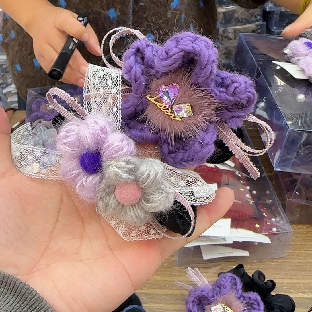 布艺非金属X03紫色花朵发圈2个