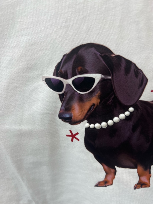 珍珠墨镜腊肠狗短袖