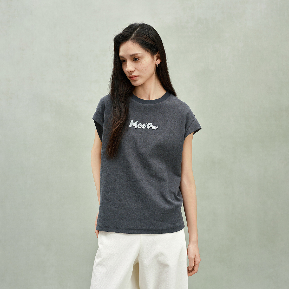 1305[赵老板专属]欧时力 坎肩无袖t恤女上衣宽松休闲珠片绣花25新