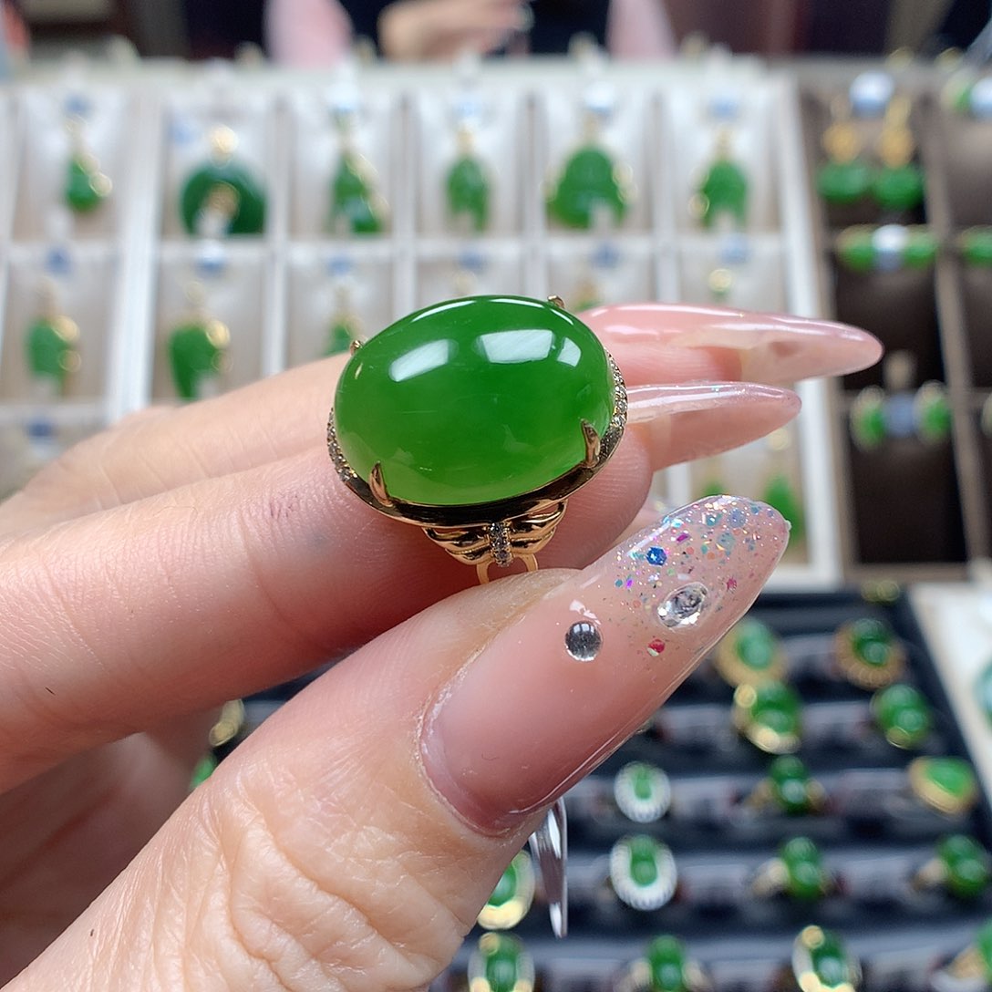 和田玉戒指18K金镶嵌1216