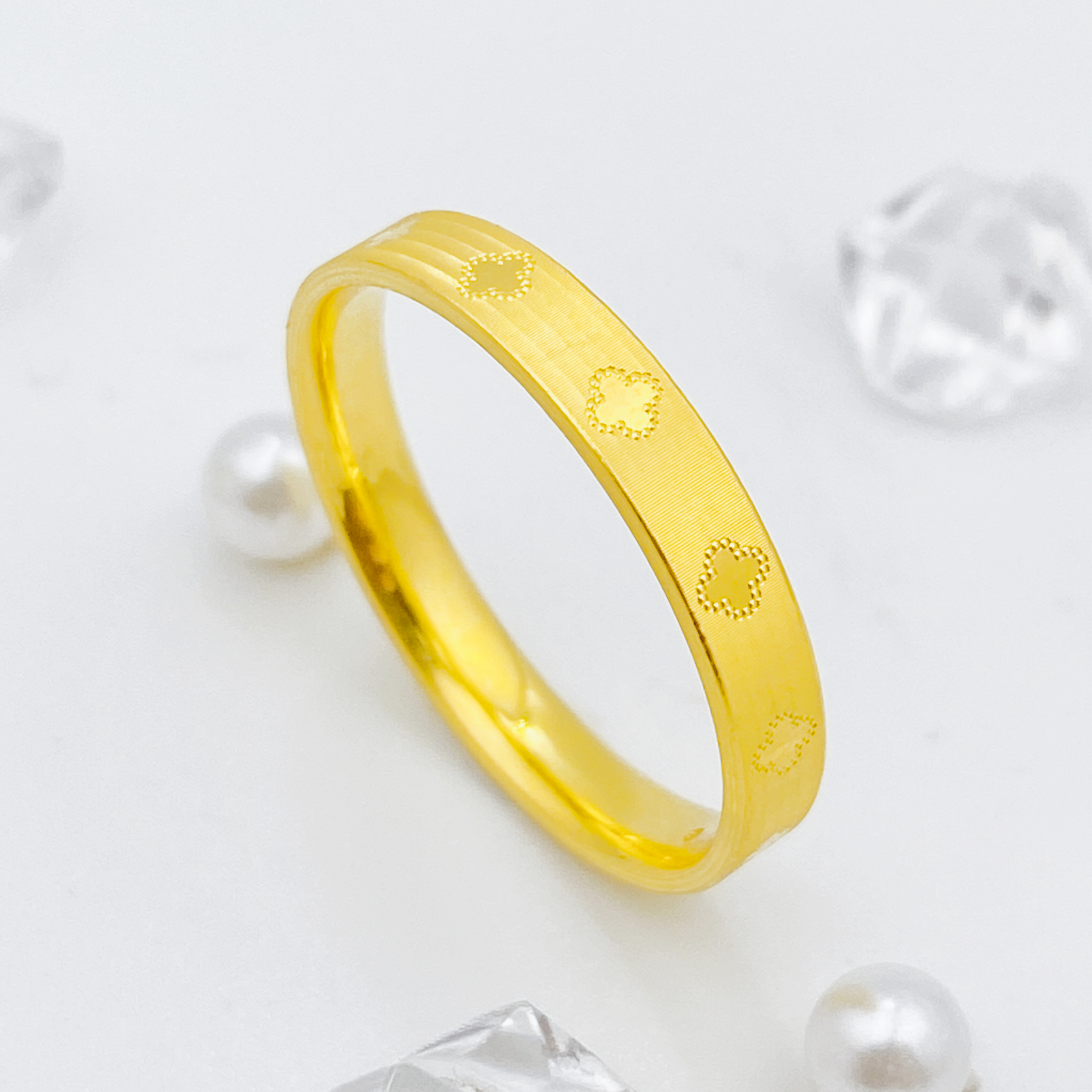 【飘飘严选】足金999  窄版炫彩四叶草戒指 1.52 12圈口