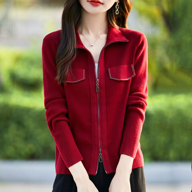 高贵气质韩版软糯羊毛开衫翻领女秋冬季优雅端庄大码胖mm保暖毛衣