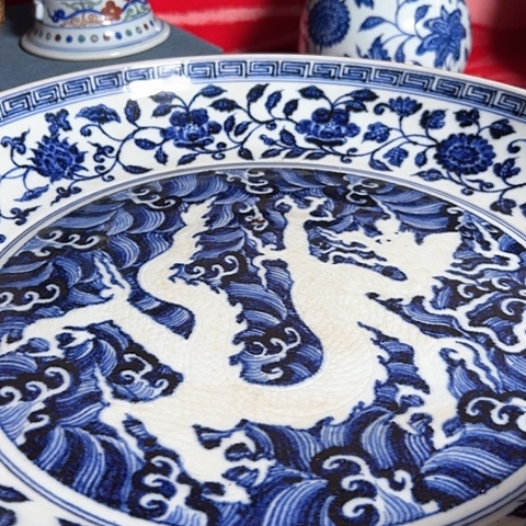 瓶12345678青花海水龙文盘