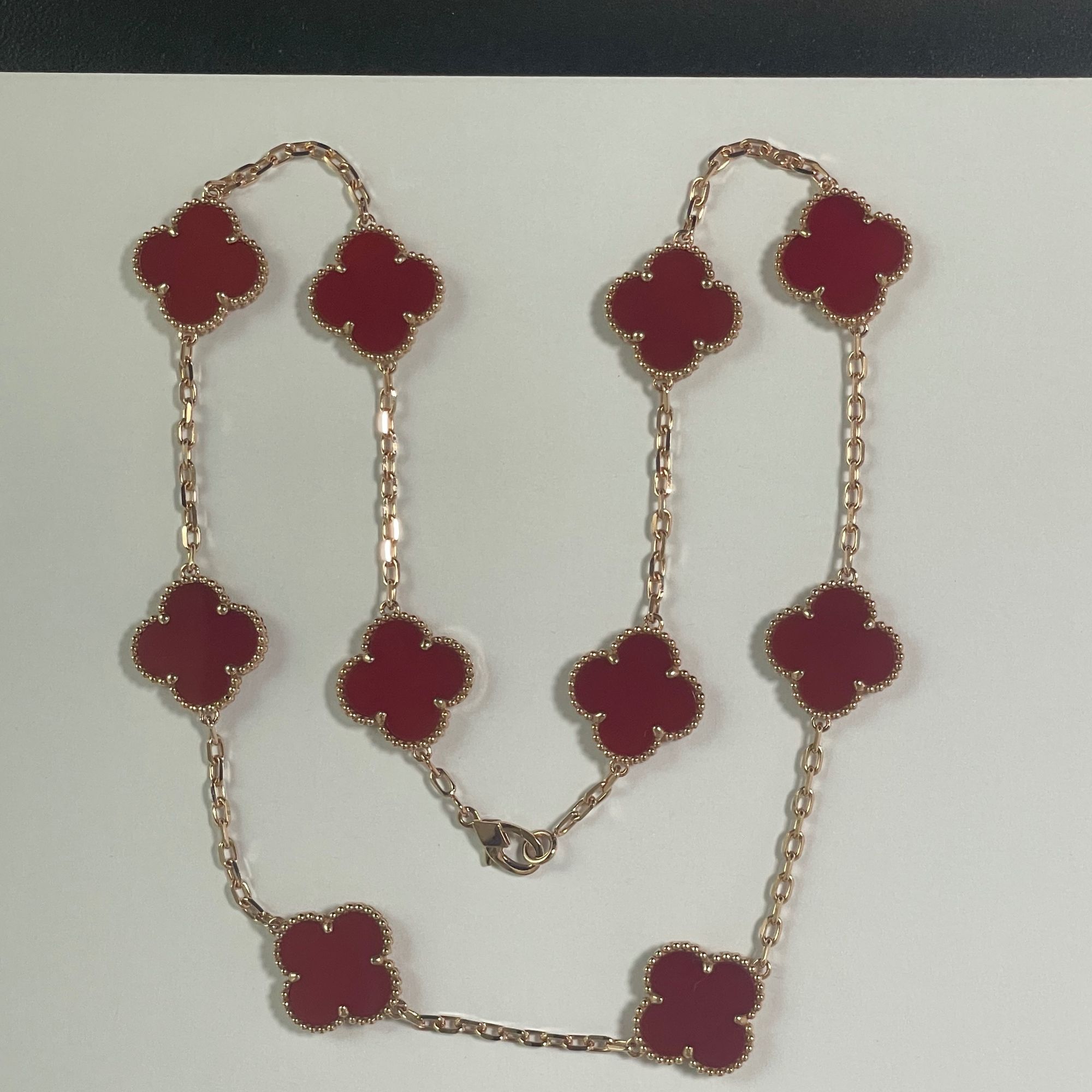 【CHERISH】18k  k玫 红四叶草十花项链