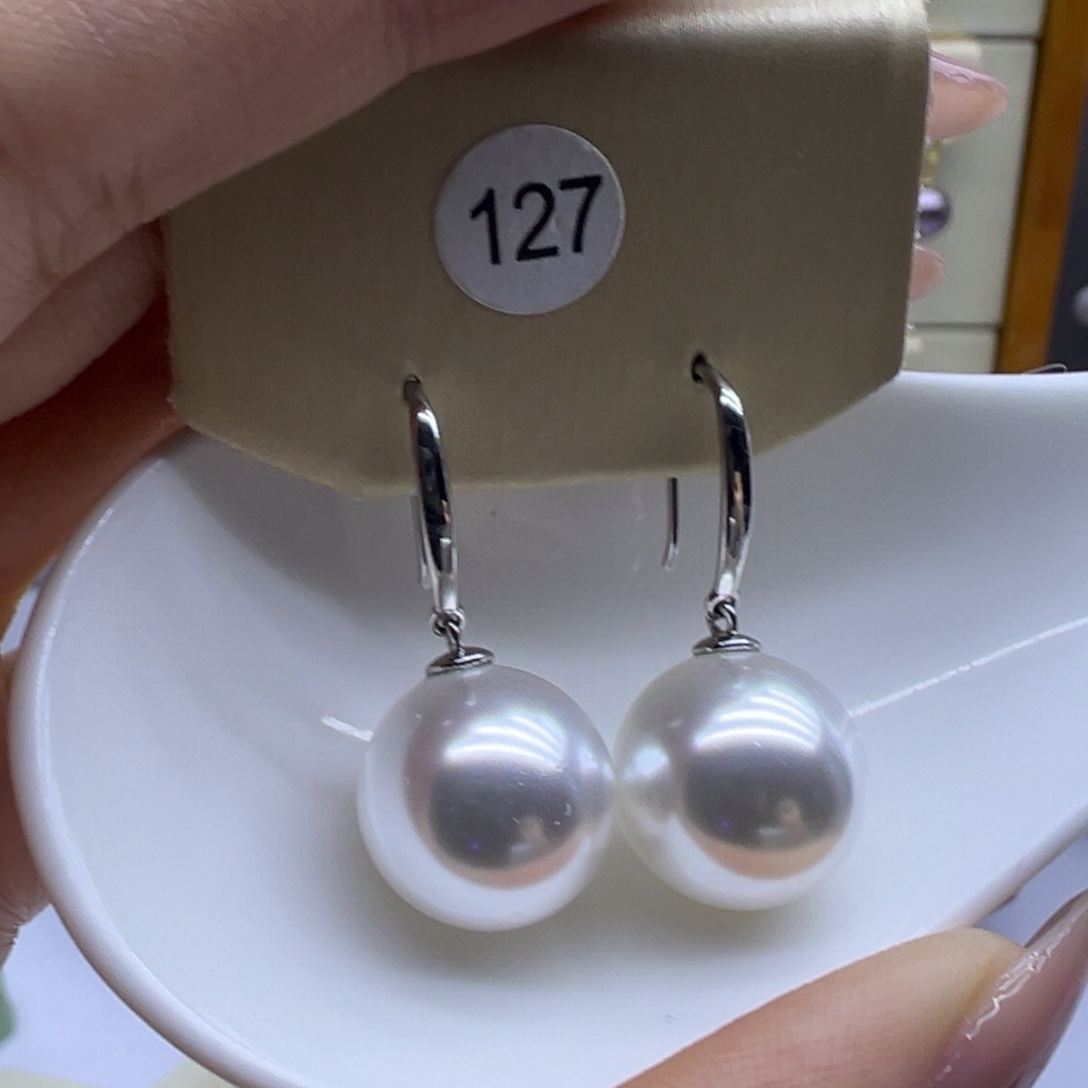 淡水珍珠银S925镶嵌耳饰