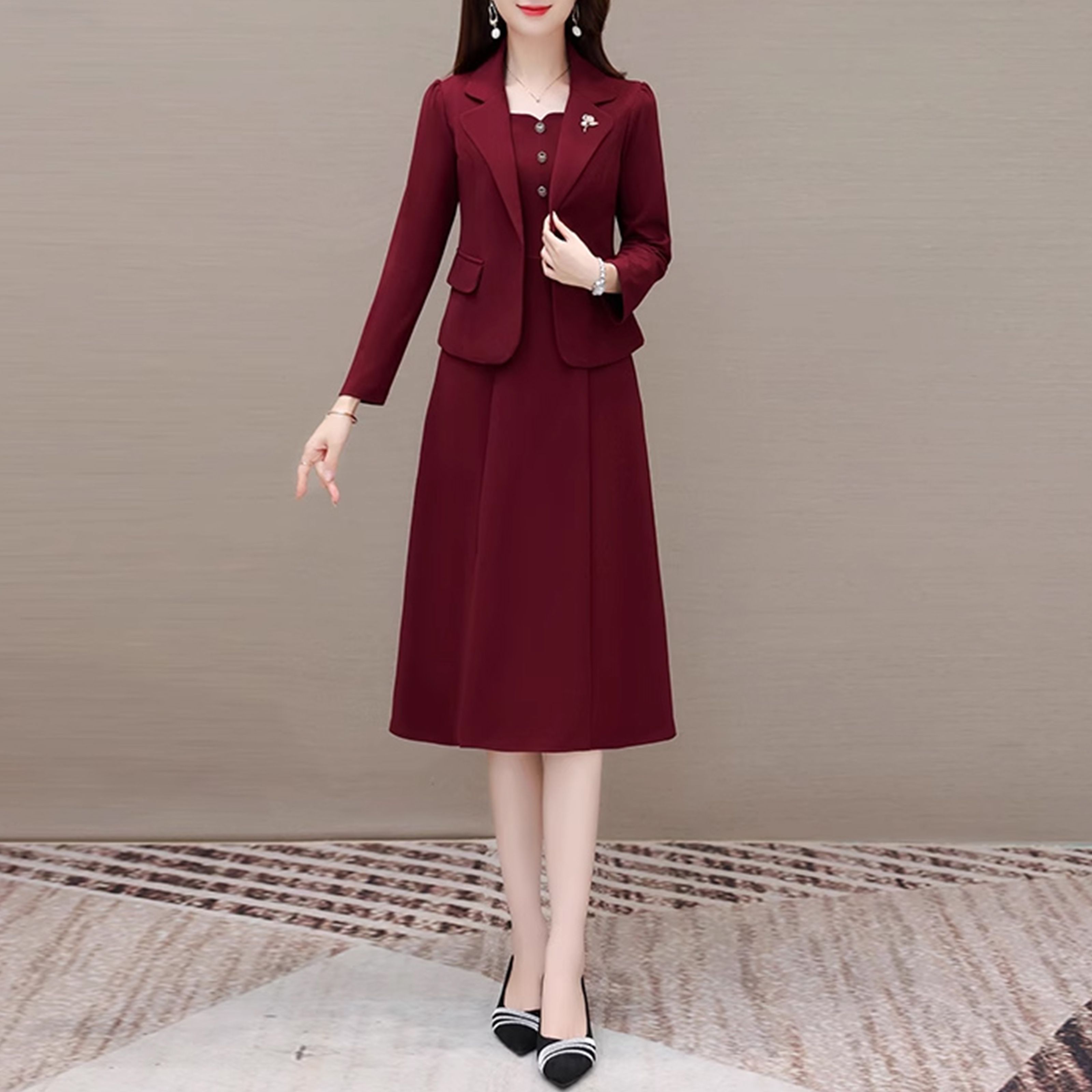 喜婆婆婚宴装2025新款女春秋季连衣裙长袖妈妈婚礼服十三行两件套