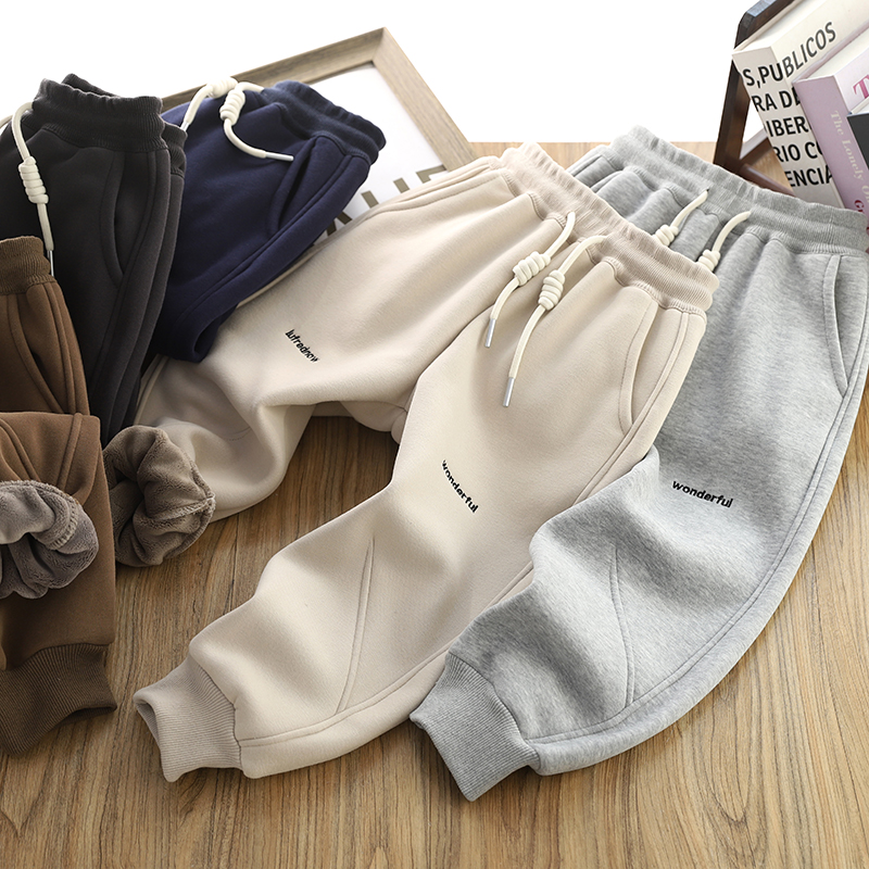 男童加绒裤子2025秋冬新款儿童加厚保暖运动裤中大童休闲时尚卫裤