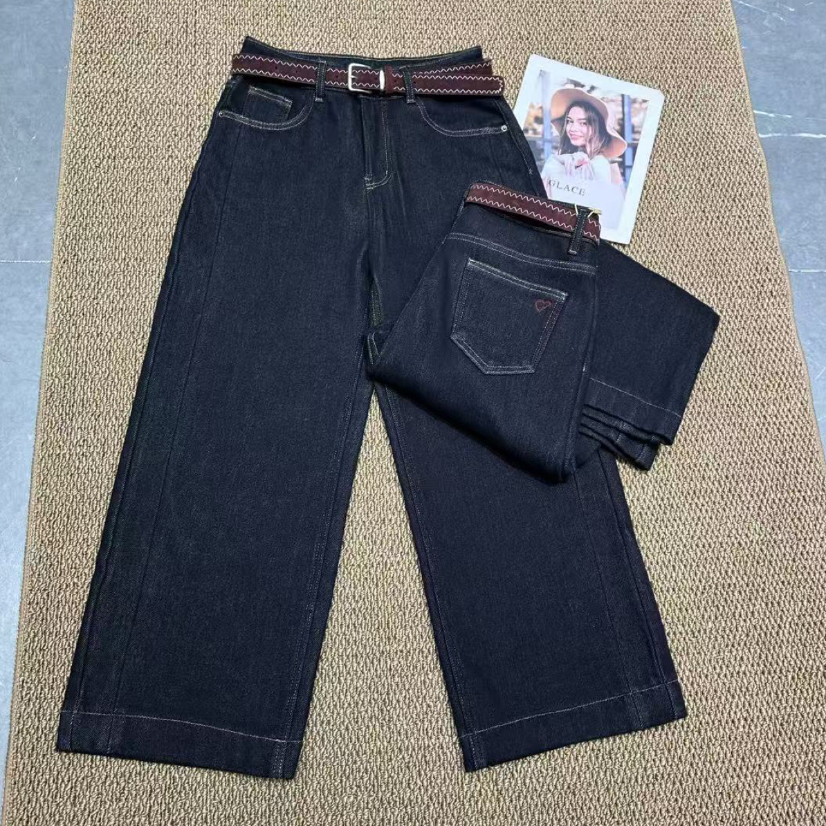 【慕.我们的店】加绒高腰显瘦九分窄版牛仔直筒阔腿裤