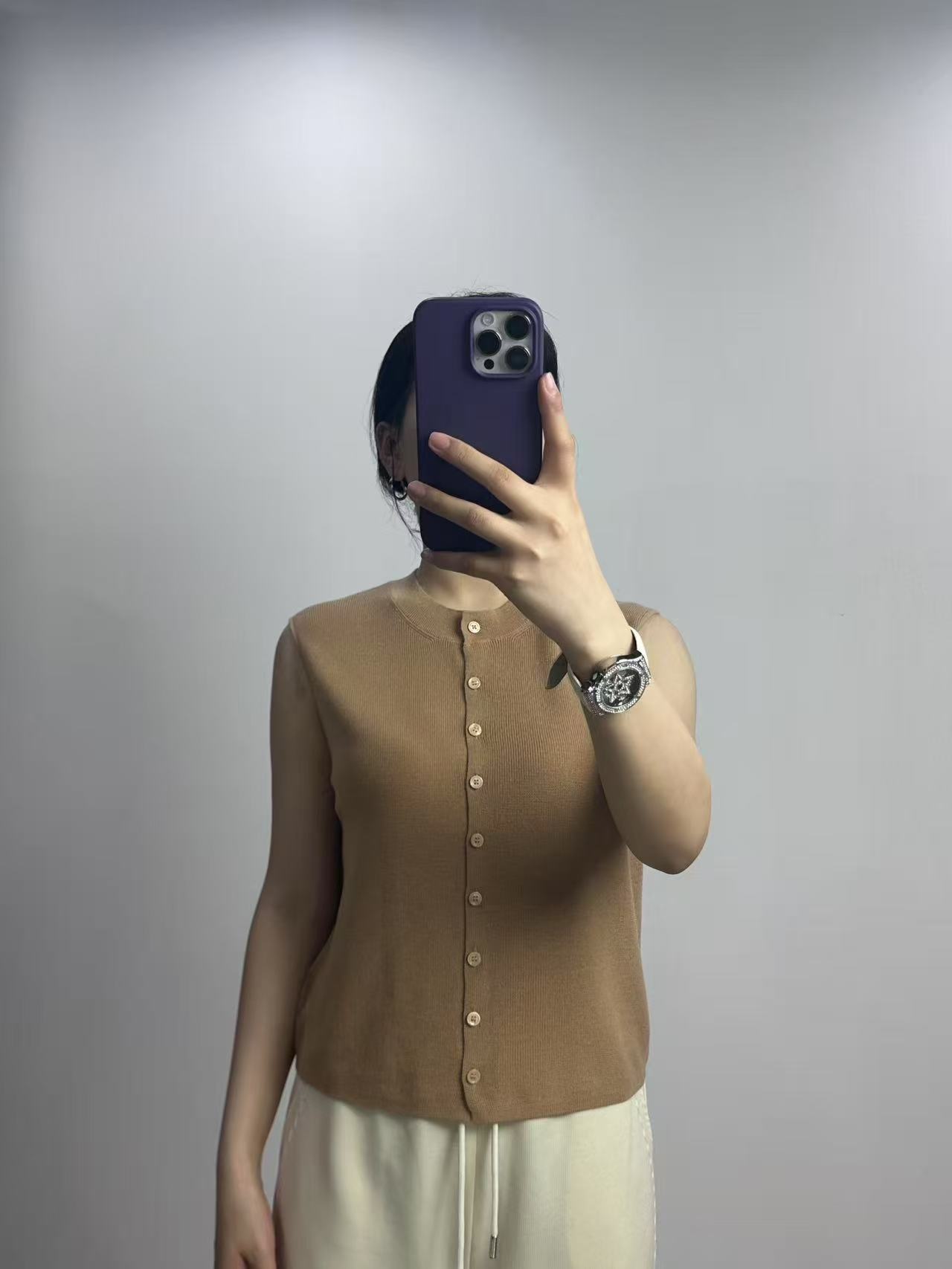 【嫒丝蒂呢】薄款秋季圆领开衫马夹纯色针织百搭芭蕾风25807