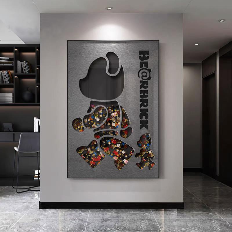BE@RBRICK正版暴力熊手工立体积木画出口实物挂画餐厅玄关皮革画2