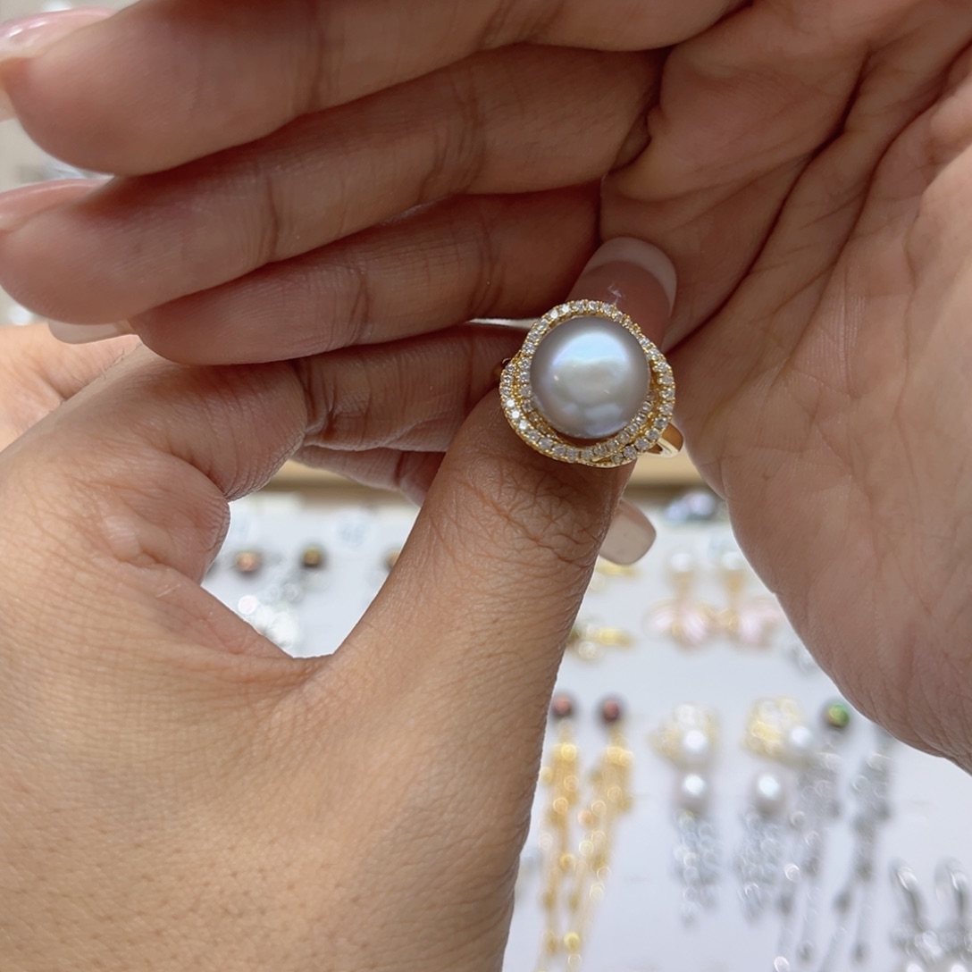 紫***冰戒指合金淡水珍珠