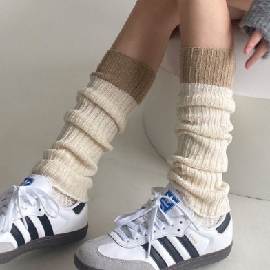 针织袜套春秋毛线撞色拼接腿套简约百搭堆堆袜灰色保暖袜套小腿袜