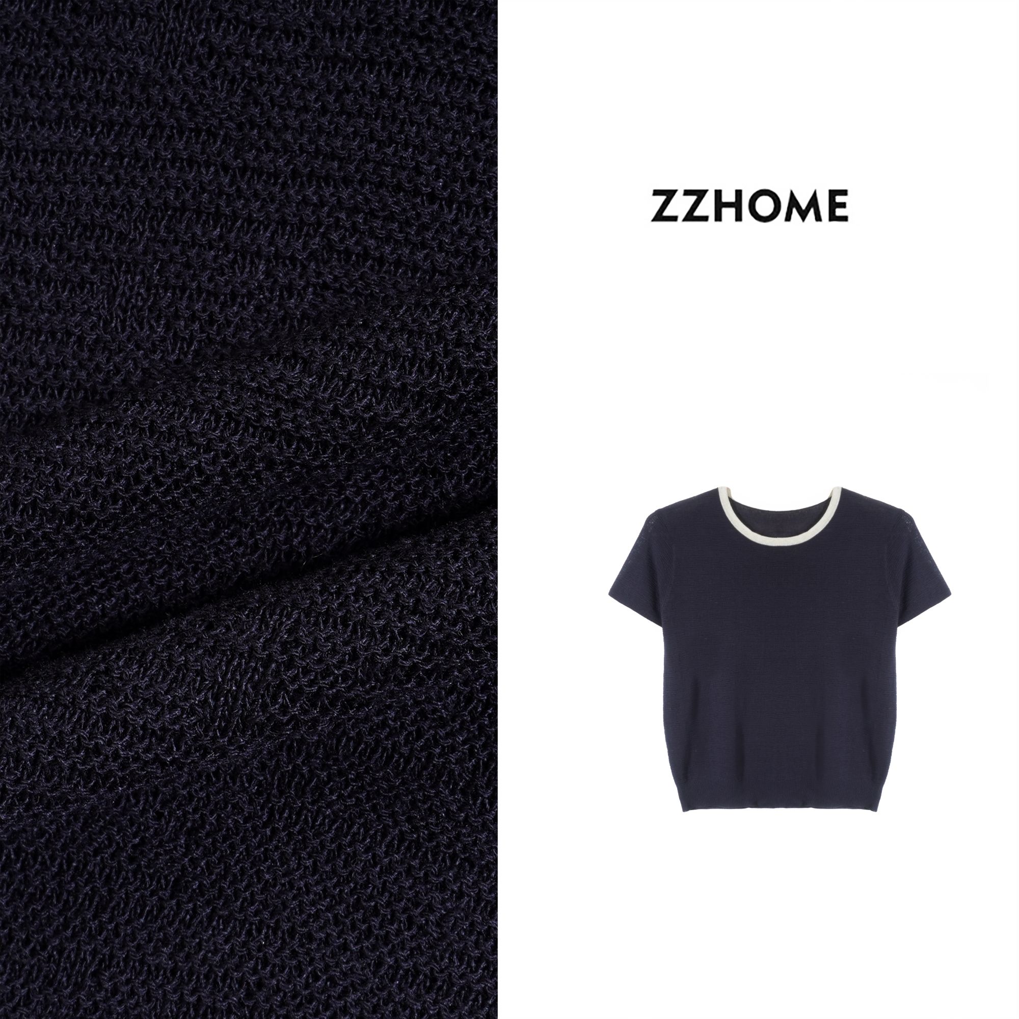ZOZO HOME |织物之美冷亚麻经纬撞色时尚短袖百搭休闲t恤q173583p