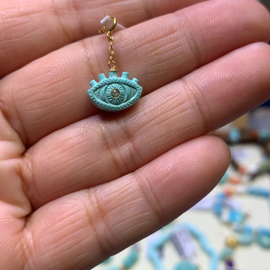 绿松石18K金镶嵌挂件