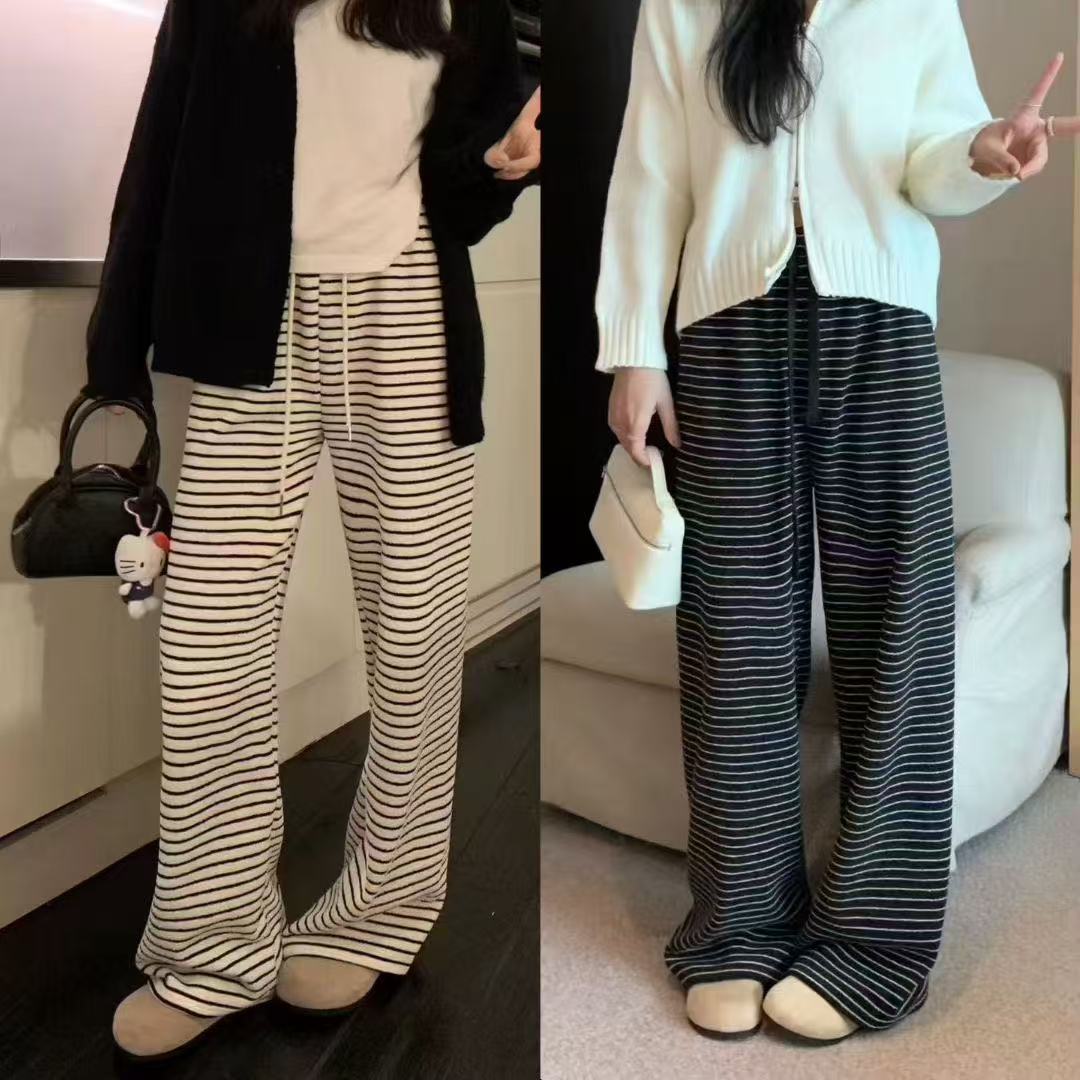 秋冬高腰条纹阔腿裤慵懒风休闲裤休闲百搭垂感时尚