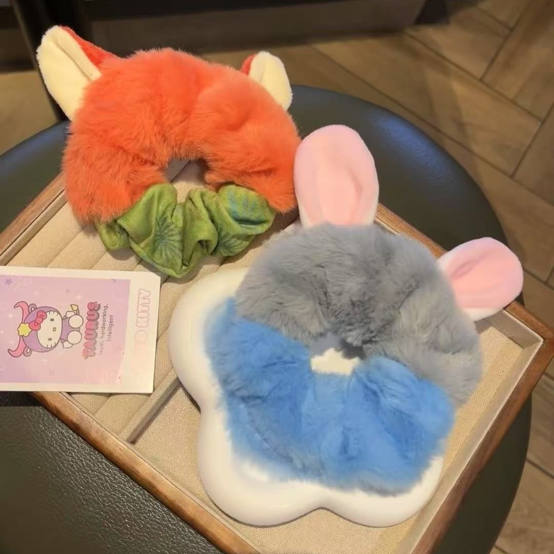 狐狸毛绒发圈动物狐狸兔子发绳女卡通扎头发头绳大肠圈皮筋