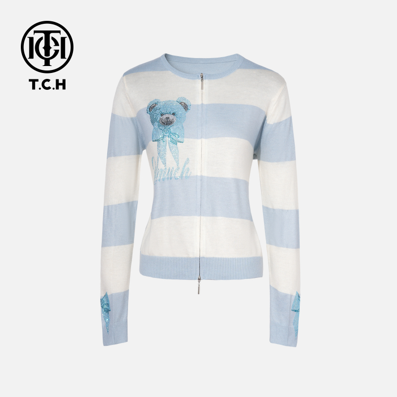TCH私服秋款烫钻新时尚淑女百搭潮流针织衫女T75C43E5002轻奢tch