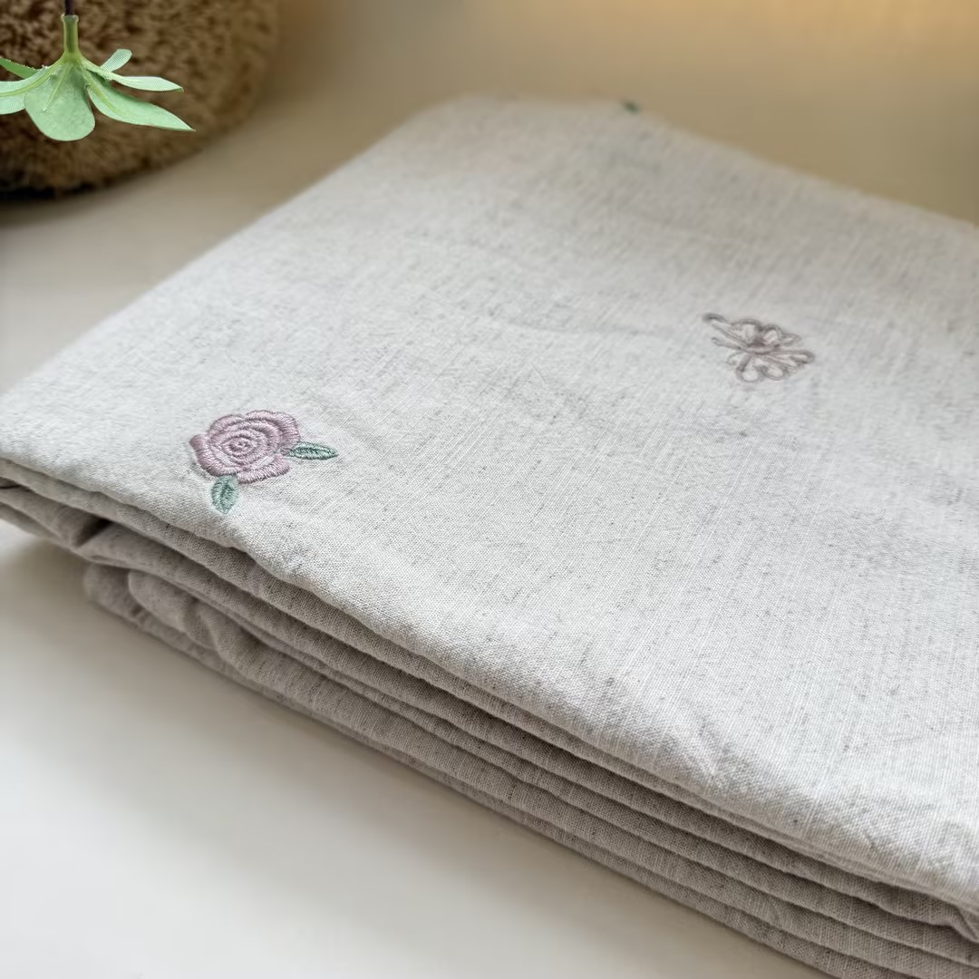 【眠屿】蝴蝶刺绣棉麻床单 2.2m*2.4m