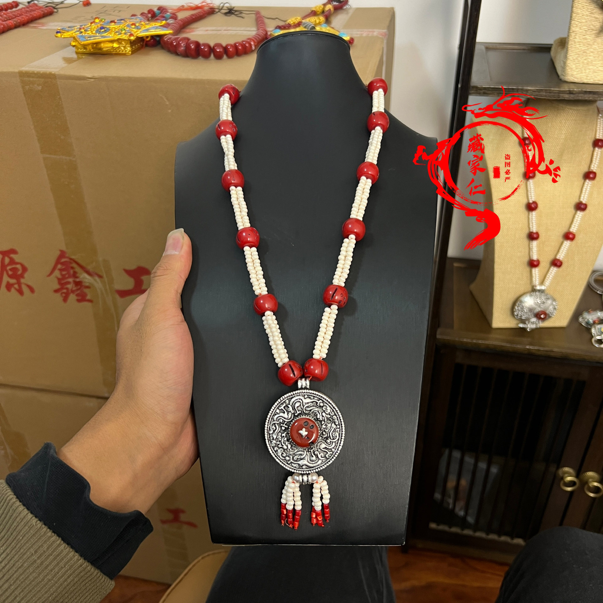 铜贝壳吊坠 藏家新款藏式白铜镀银乌盒复古项链藏民族尼泊尔手工