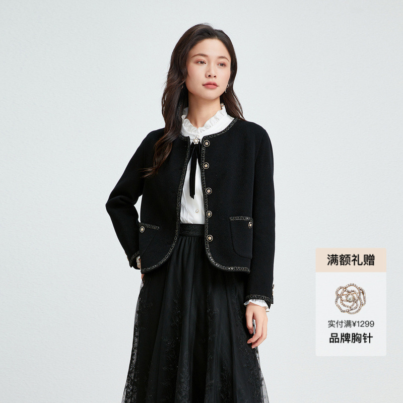 【蚕丝羊毛】珂莱蒂尔商场同款25年冬新款气质香风外套短款上衣