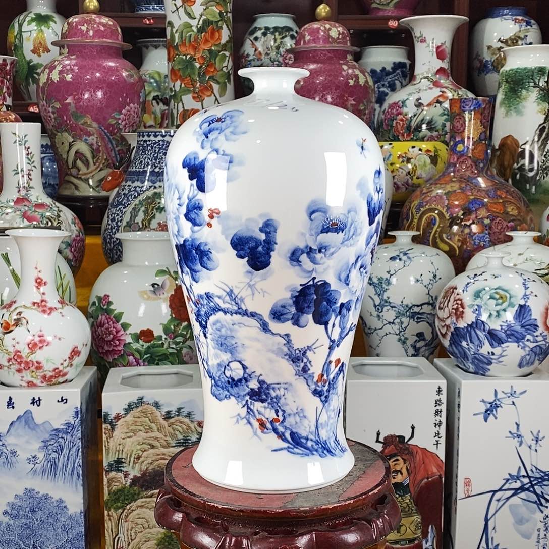 摆件陶景德镇陶瓷青花梅瓶