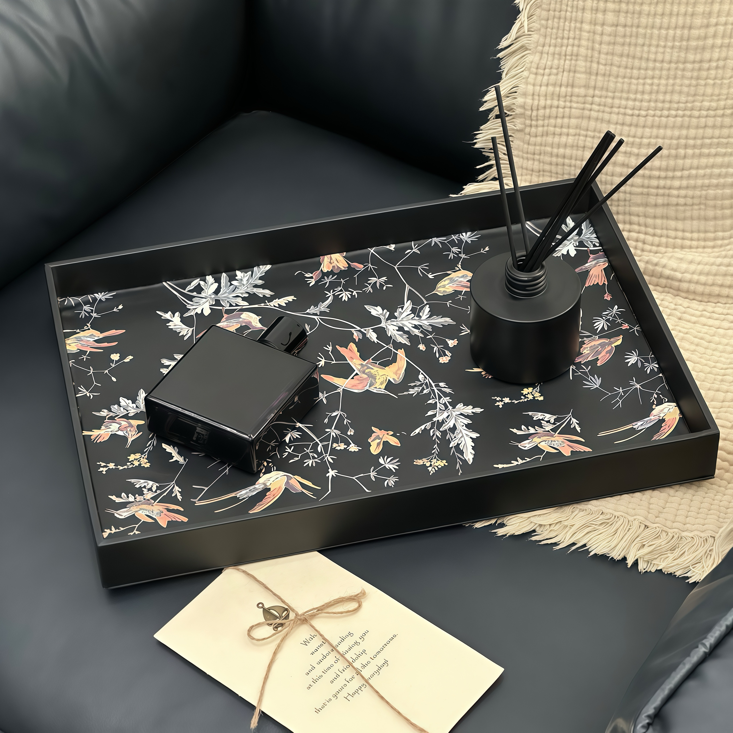 金卡佰轻奢皮革托盘家用复古长方形桌面首饰摆件钥匙玄关收纳盘