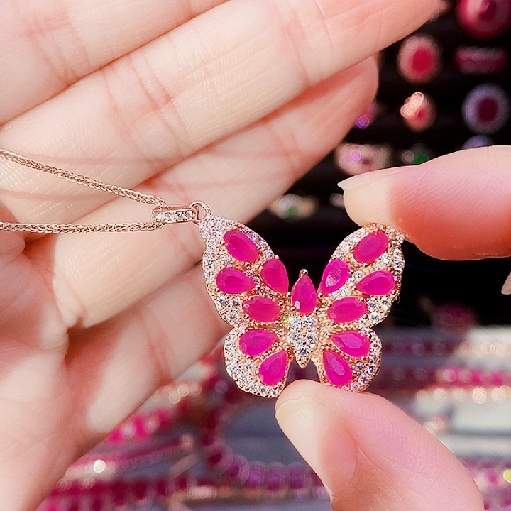 银S925镶嵌颈饰红宝石