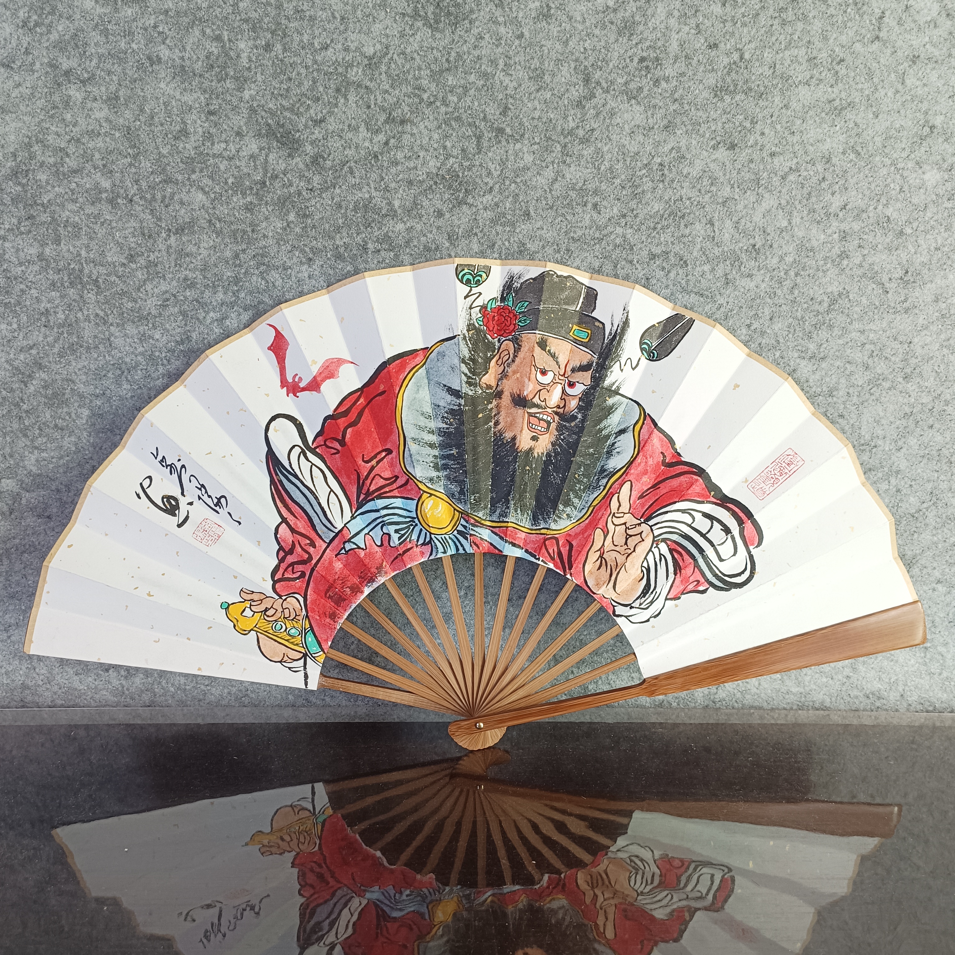 10寸15方手绘油竹光板折扇