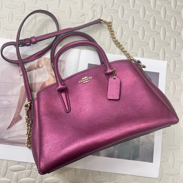 95新 COACH/蔻驰 大麦中古/coach紫红色手提斜挎包