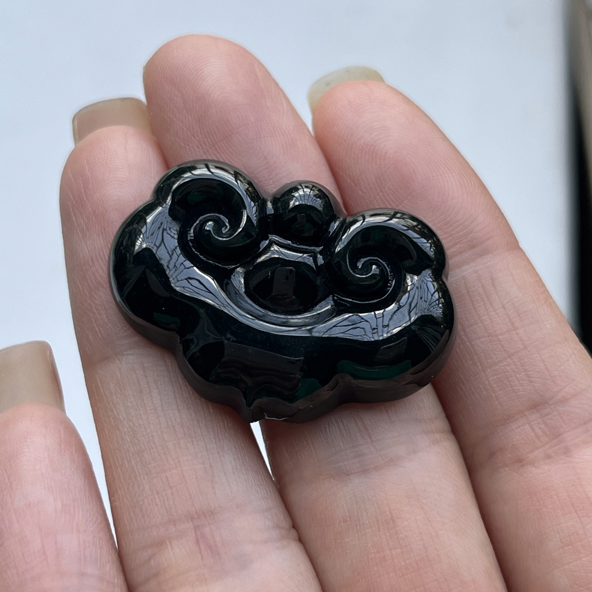 天然翡翠a货缅甸墨翠祥云平安如意锁吊坠