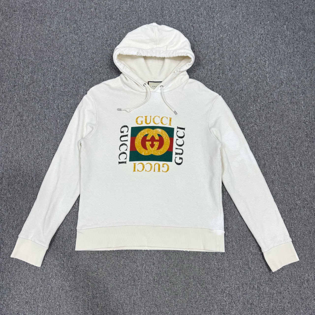 95新 GUCCI/古驰 13406345 古驰 米白色方块字母logo帽衫 S码95新