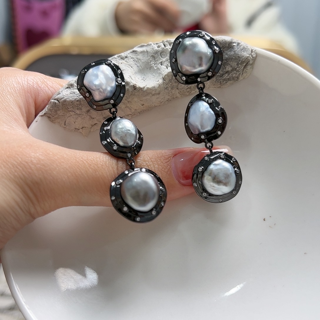 海水珍珠耳饰银S925镶嵌?***?