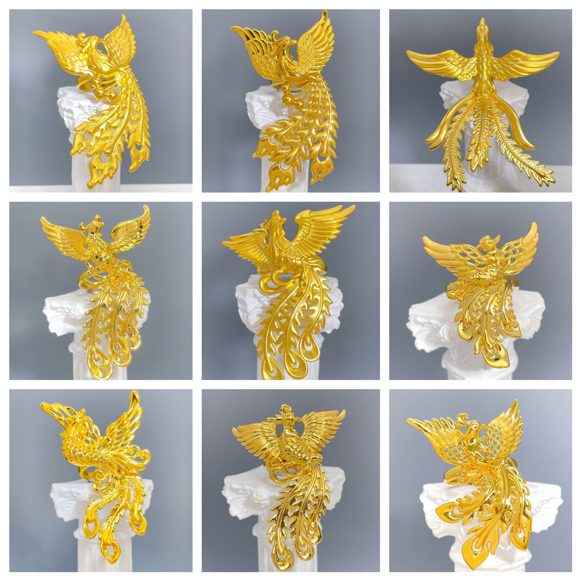 5D凤凰归巢—足金黄金素金戒指7.91-3.84克净金重