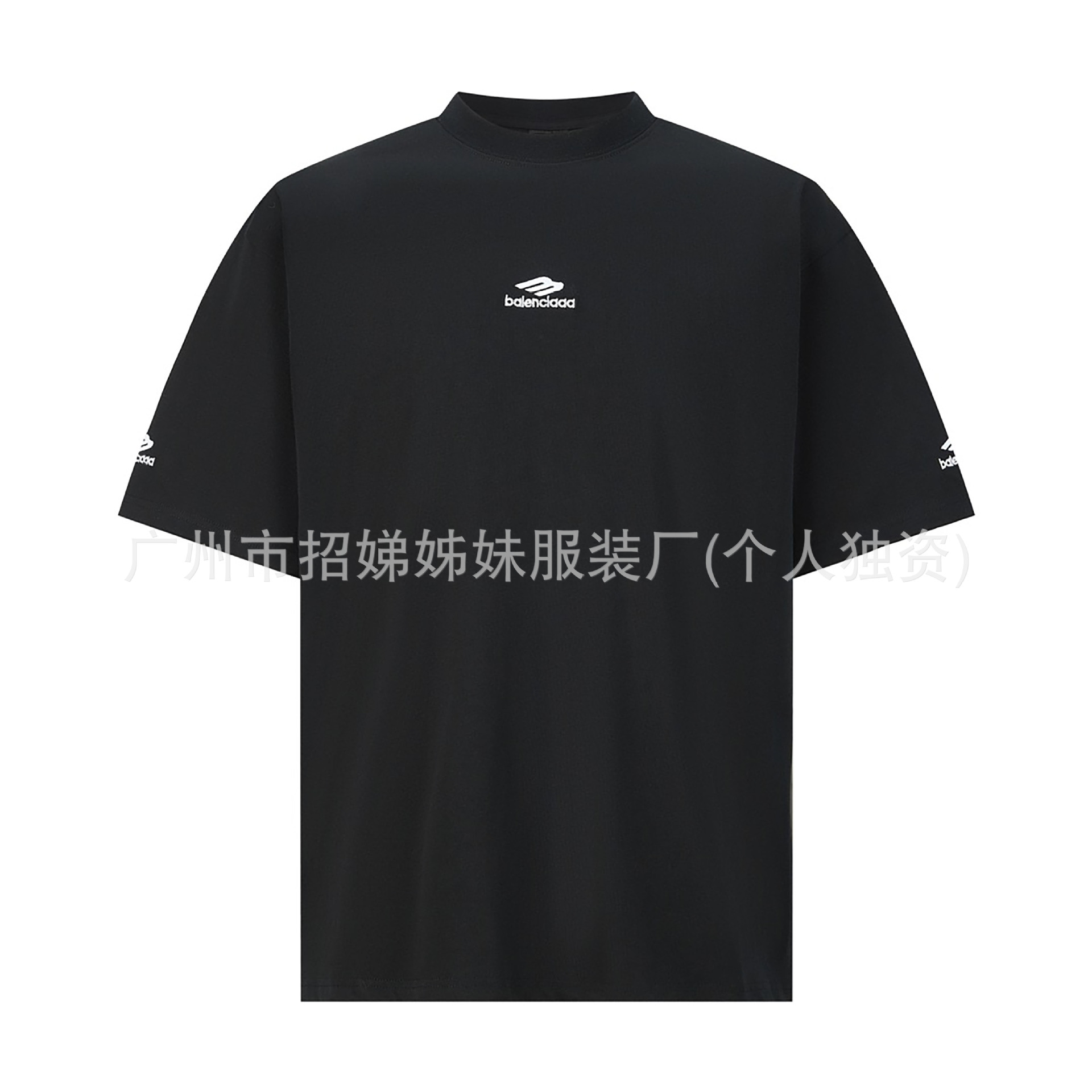 正确版本巴黎小领口B家胸前左右经典3M字母刺绣短袖osT恤街潮宽松