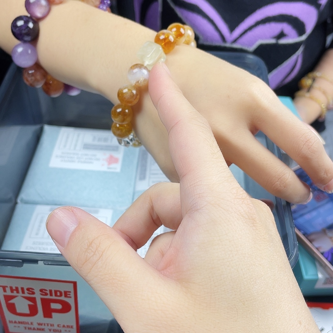 银S925镀金镶嵌黄晶手串