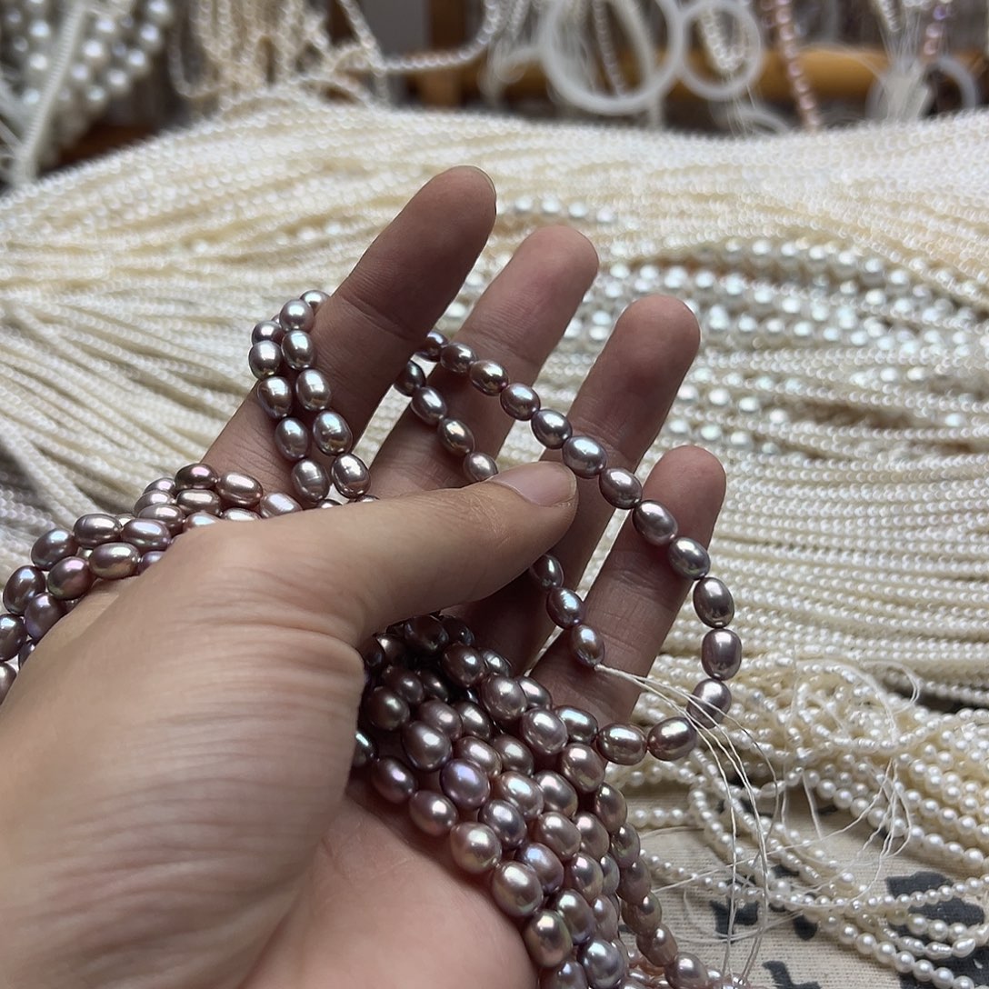 小***桃未镶嵌半成品淡水珍珠5.5-6紫枣无核55厘米成品拍二发一