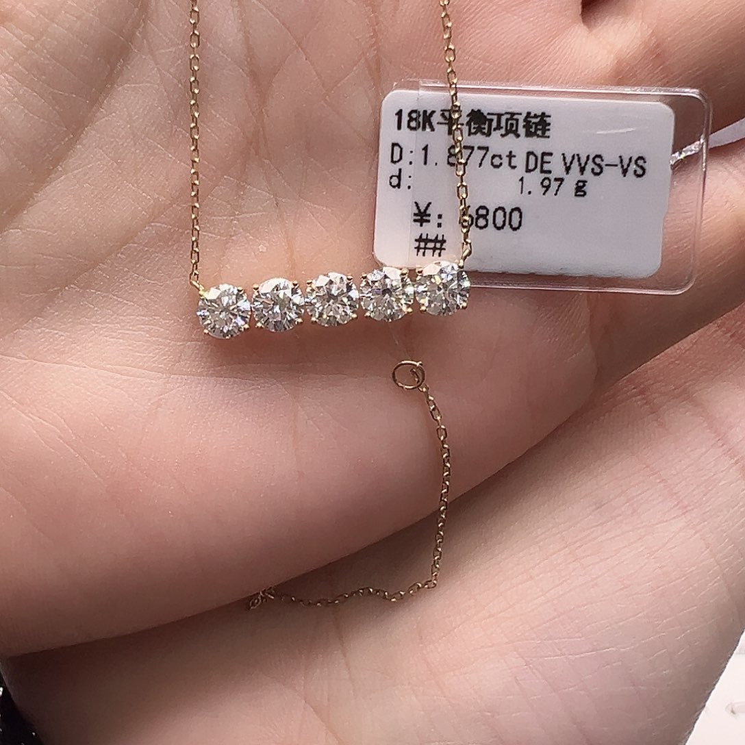 18K金镶嵌项链实验室培育钻石1.877ct K黄平衡木项链45cm（小号）
