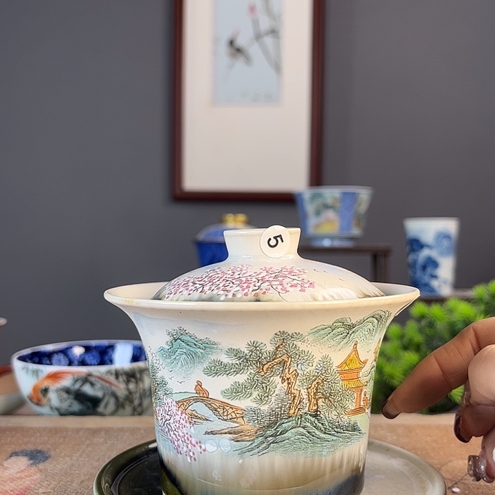 摆件景德柴烧茶杯多人