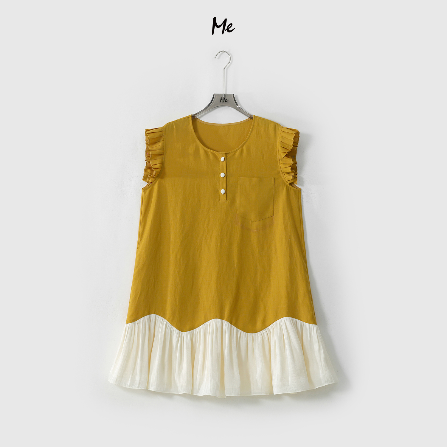 ME【金荷风琴裙】天丝亚麻混纺荷叶边显瘦时尚休闲连衣裙MESS5857