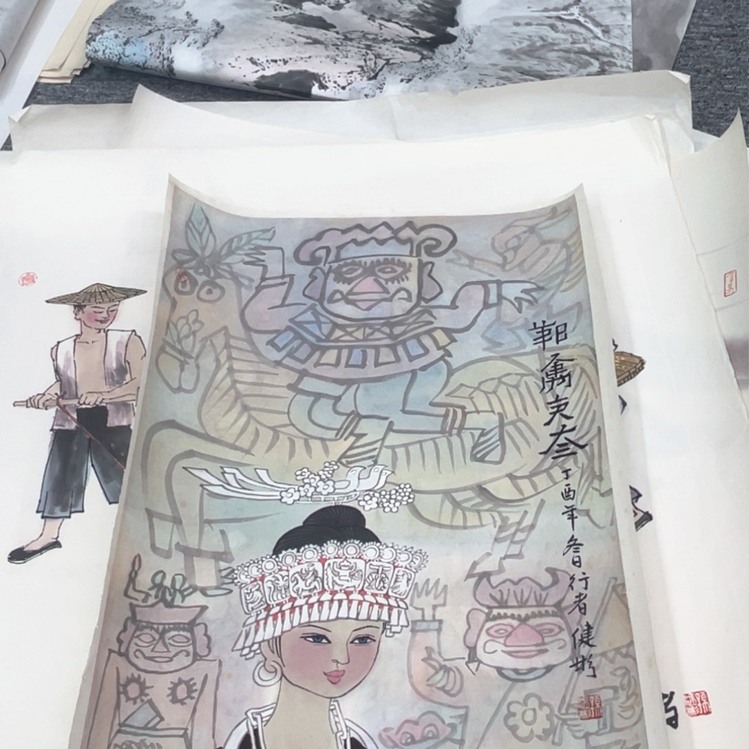 国画无****。四尺三开绘画作品