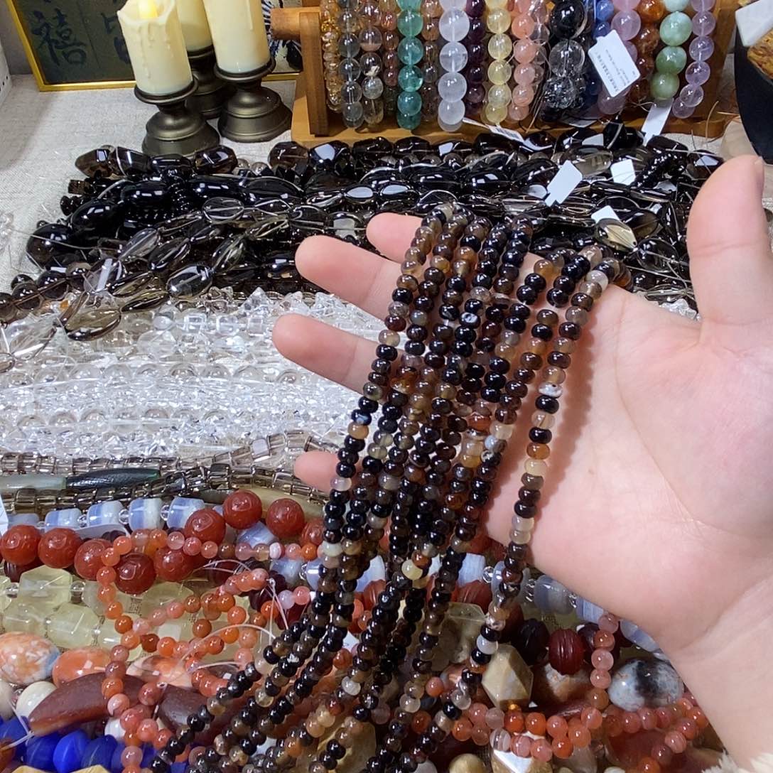 玛瑙/玉髓散珠黑金玛瑙算盘