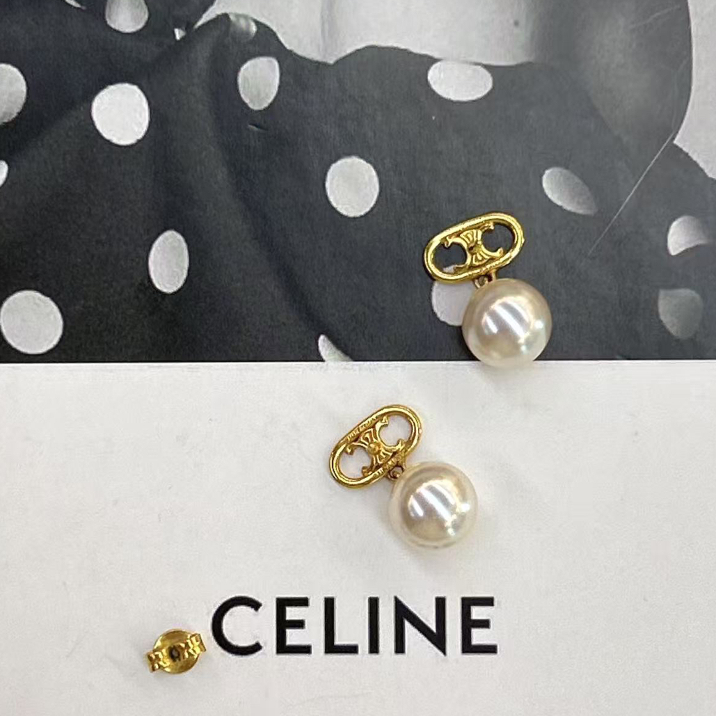 99新 Celine/思琳 99新Celine凯旋门珍珠耳钉耳饰气质