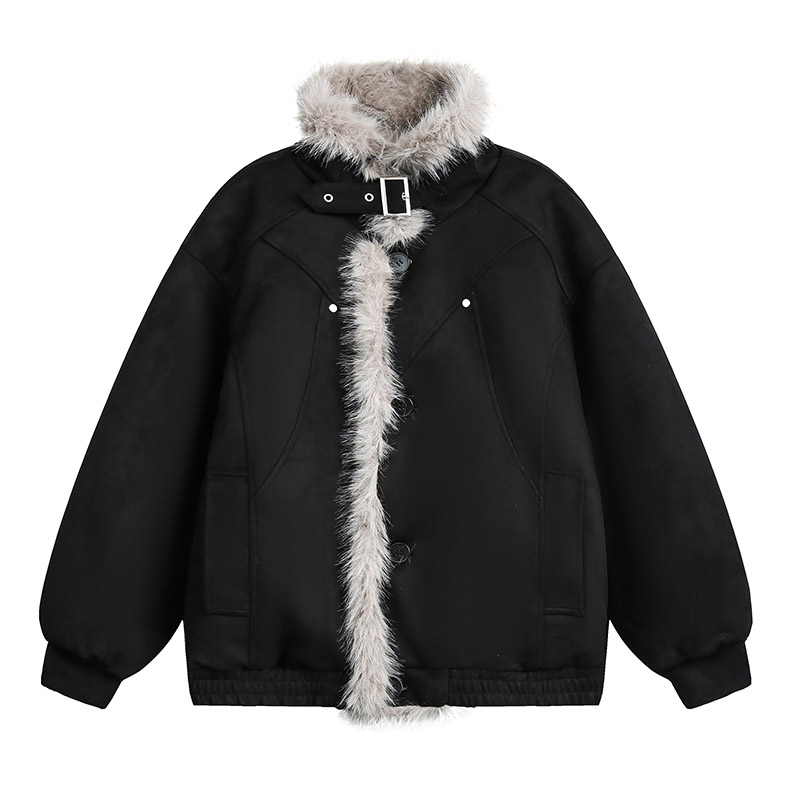 新款美式复古麂皮绒座山雕棉服男女潮牌冬季情侣外套保暖百搭棉衣