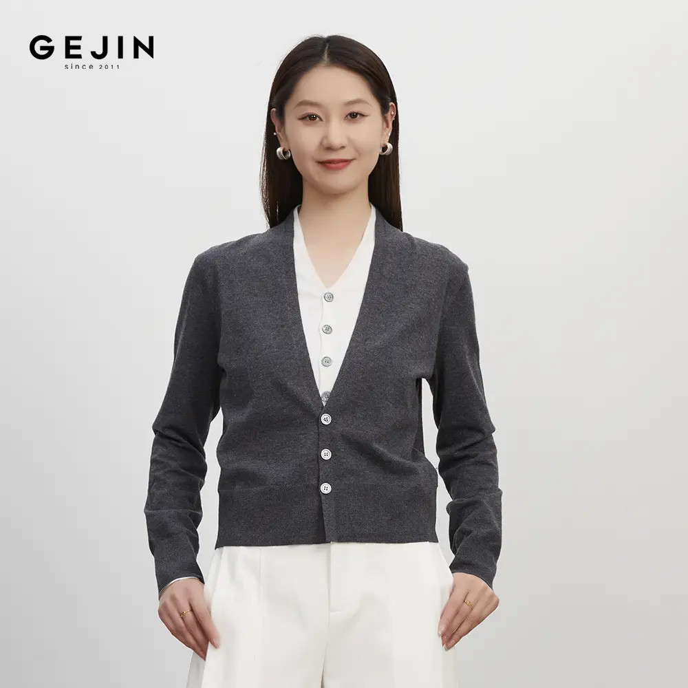 GEJIN/歌锦秋季新款假两件款慵懒风针织小香风毛针织衫9332560338