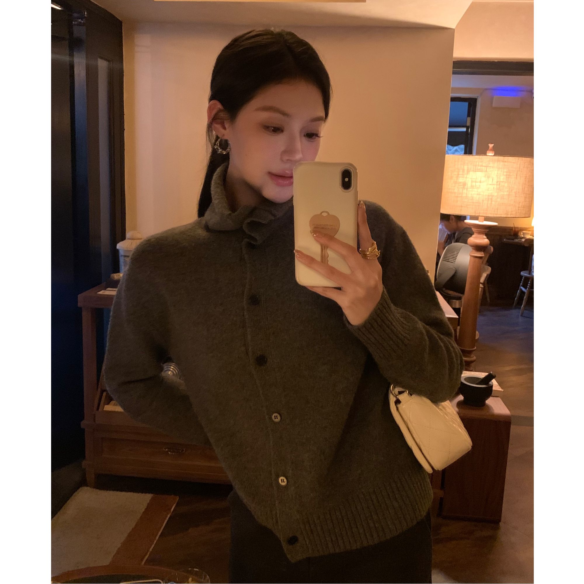 JINY | “柏林灰调"【澳羊毛】高领针织开衫女polo领毛衣 MAMW30565