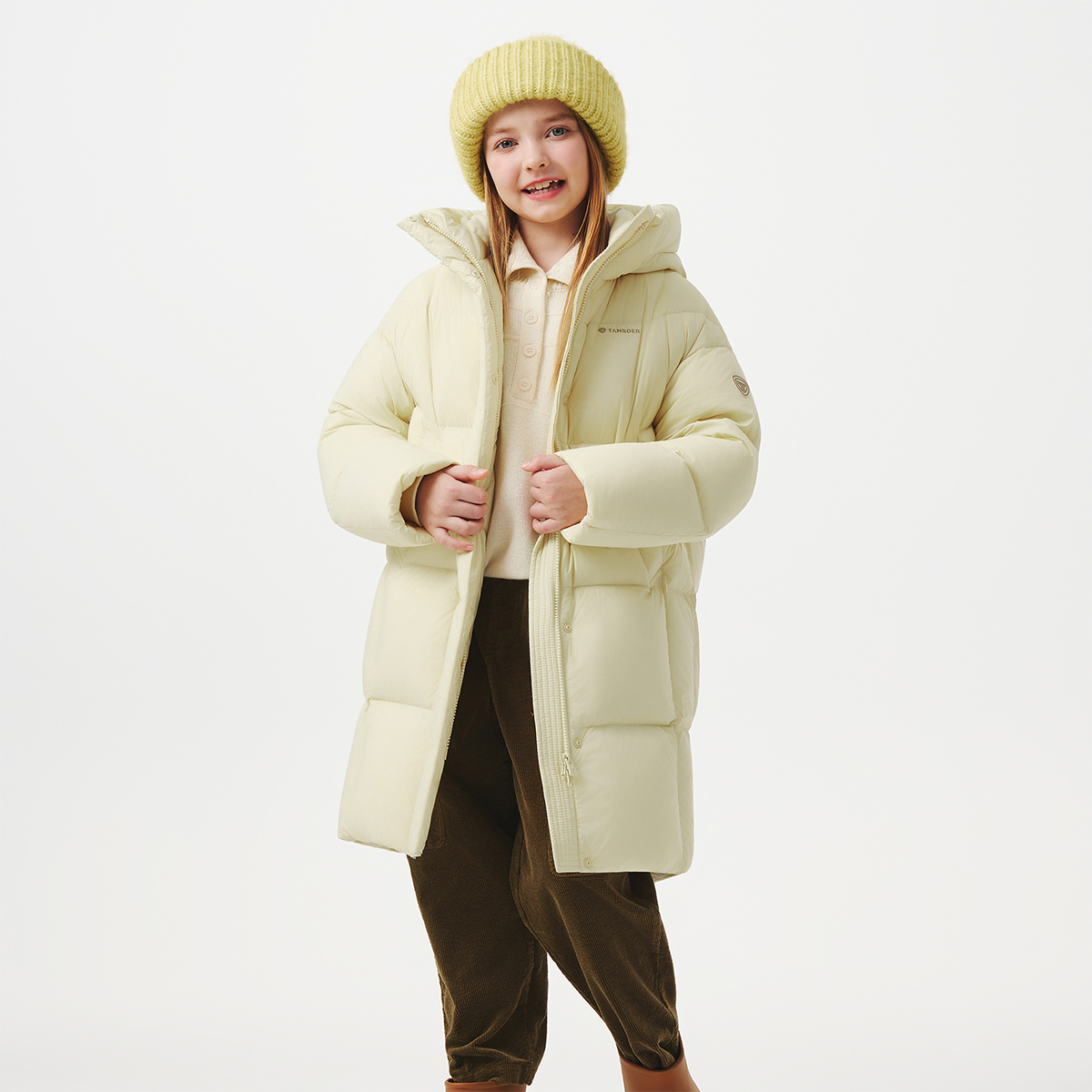 坦博尔2025新款中长款新国标90绒男女款连帽儿童泡芙羽绒服813D
