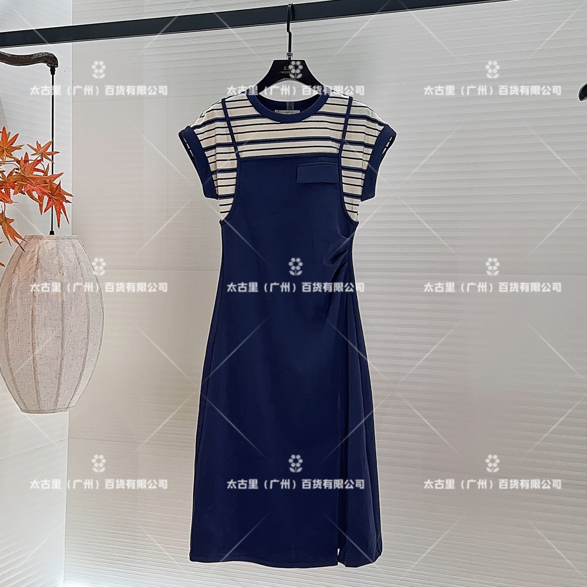 【linda专属】【12】夏季法式气质显瘦条纹拼接假两件连衣裙JC-A1622